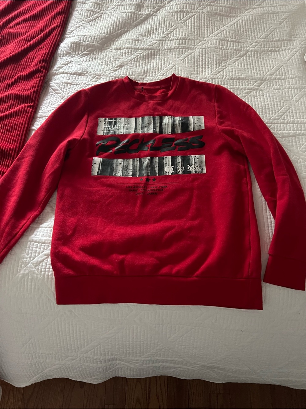 Young & Reckless Red Crewneck Sweatshirt with Black & White Graphic